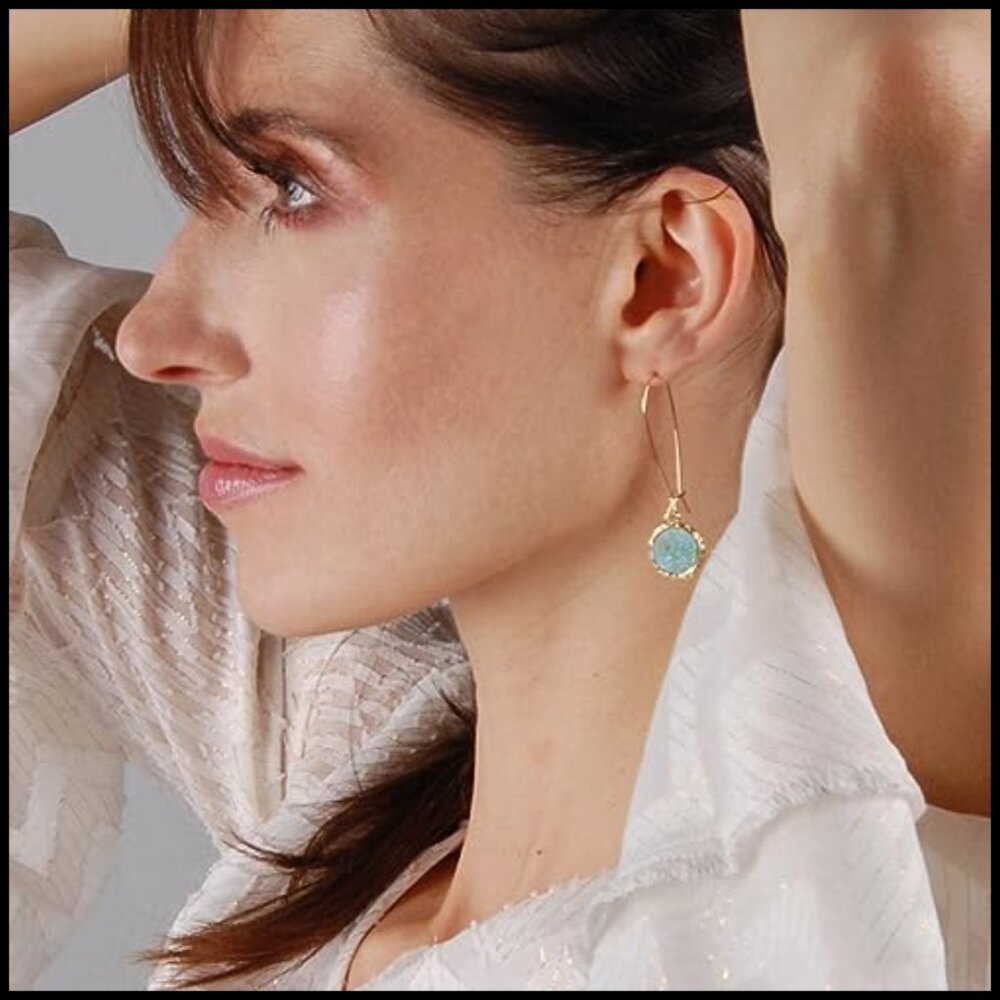 Simulated Druzy Threader Drop Earrings Trendy Boh… - image 2